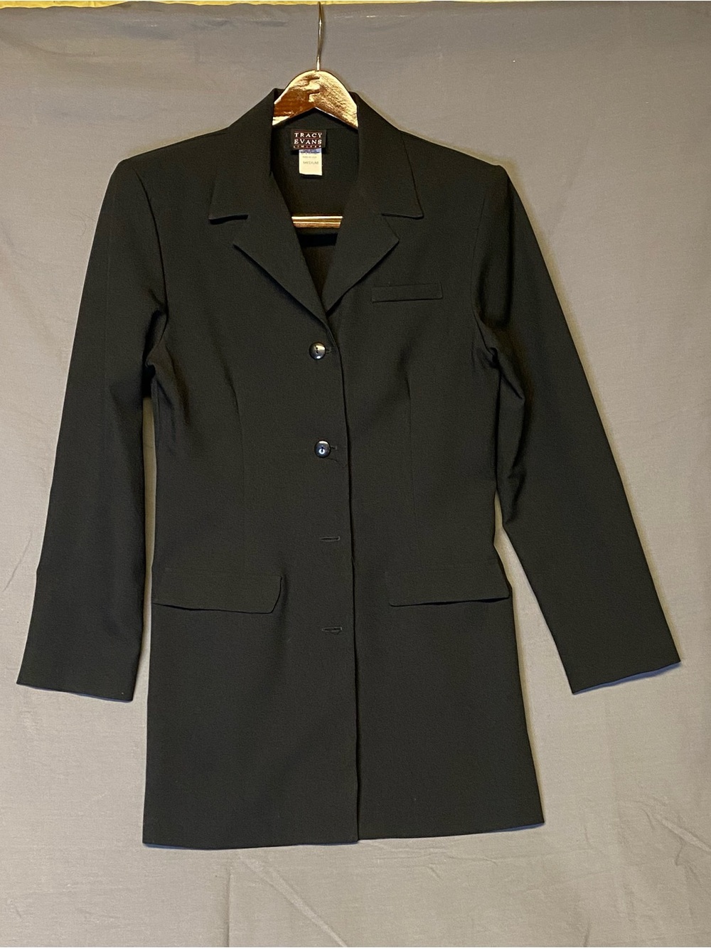 Vintage Tracy Evans Black Women's Long Tailored Blazer